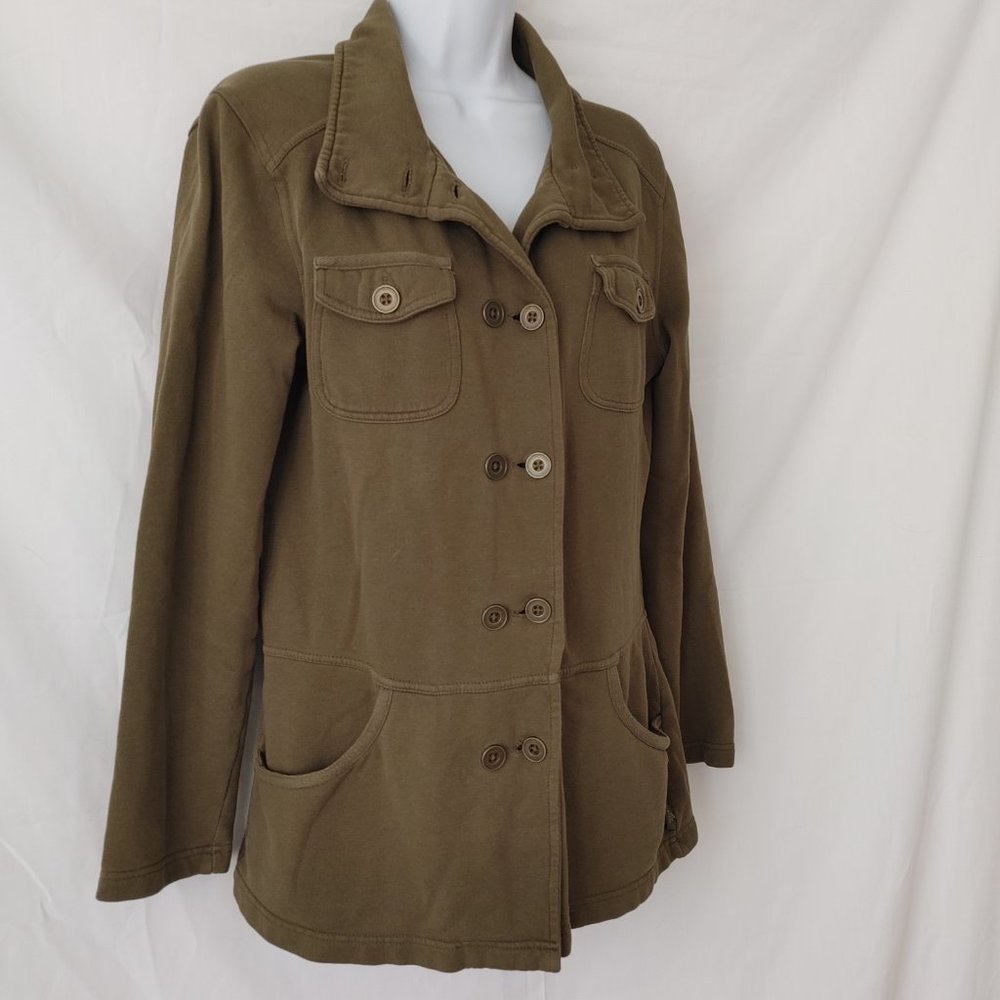 PRANA LADIES OLIVE GREEN MILITARY STYLE, DOUBLE BUTTON FRONT JACKET - Picture 2 of 5